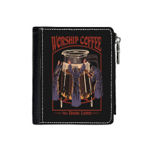 (Worship Coffee_47) Men's Women PU Leather Wallets Compact Bifold with Zipper & Multiple Card Coins Slots Black Stylish Durable Graphic Design Print for Girl Boys