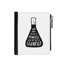 (Who Wants To Be A Princess When You Can Be A Scientist_1117) Men's Women PU Leather Wallets Compact Bifold with Zipper & Multiple Card Coins Slots Black Stylish Durable Graphic Design Print for Girl Boys