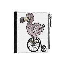 (Vintage Dodo_3775) Men's Women PU Leather Wallets Compact Bifold with Zipper & Multiple Card Coins Slots Black Stylish Durable Graphic Design Print for Girl Boys
