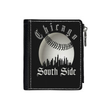 (Vintage Chicago City Skyline White Baseball South Side S.O.X I Still Call It Comiskey_1171) Men's Women PU Leather Wallets Compact Bifold with Zipper & Multiple Card Coins Slots Black Stylish Durable Graphic Design Print for Girl Boys