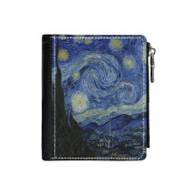 (Vincent Van Gogh - Starry Night - Super_205) Men's Women PU Leather Wallets Compact Bifold with Zipper & Multiple Card Coins Slots Black Stylish Durable Graphic Design Print for Girl Boys