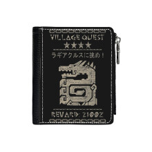 (Village Quest - Lagiacrus_4778) Men's Women PU Leather Wallets Compact Bifold with Zipper & Multiple Card Coins Slots Black Stylish Durable Graphic Design Print for Girl Boys