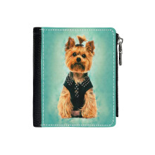 (Watercolor Art Yorkshire Terrier _3407) Men's Women PU Leather Wallets Compact Bifold with Zipper & Multiple Card Coins Slots Black Stylish Durable Graphic Design Print for Girl Boys