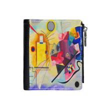 (Wassily Kandinsky - Red ,Yellow, Blue,(Rouge ,Jaune, Bleu)_7006) Men's Women PU Leather Wallets Compact Bifold with Zipper & Multiple Card Coins Slots Black Stylish Durable Graphic Design Print for Girl Boys