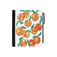 (Watercolor Peaches_2724) Men's Women PU Leather Wallets Compact Bifold with Zipper & Multiple Card Coins Slots Black Stylish Durable Graphic Design Print for Girl Boys