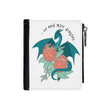 (We Need More Dragons_3339) Men's Women PU Leather Wallets Compact Bifold with Zipper & Multiple Card Coins Slots Black Stylish Durable Graphic Design Print for Girl Boys