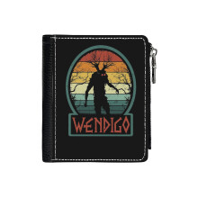 (Wendigo - Retro Vintage Algonquian Cryptid Monster Gift_7416) Men's Women PU Leather Wallets Compact Bifold with Zipper & Multiple Card Coins Slots Black Stylish Durable Graphic Design Print for Girl Boys