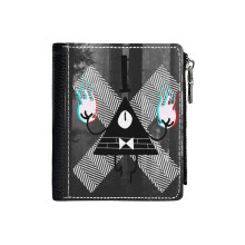 (Weirdmageddon_849) Men's Women PU Leather Wallets Compact Bifold with Zipper & Multiple Card Coins Slots Black Stylish Durable Graphic Design Print for Girl Boys