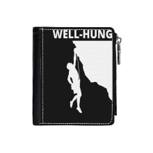 (Well-Hung. Funny Climbing_2866) Men's Women PU Leather Wallets Compact Bifold with Zipper & Multiple Card Coins Slots Black Stylish Durable Graphic Design Print for Girl Boys