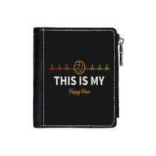 (Volleyball Heartbeat_2640) Men's Women PU Leather Wallets Compact Bifold with Zipper & Multiple Card Coins Slots Black Stylish Durable Graphic Design Print for Girl Boys