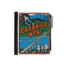 (Vintage Style Catskill Mountains_6025) Men's Women PU Leather Wallets Compact Bifold with Zipper & Multiple Card Coins Slots Black Stylish Durable Graphic Design Print for Girl Boys