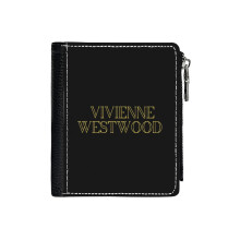 (Vivienne Westwood Fashion Designer_1680) Men's Women PU Leather Wallets Compact Bifold with Zipper & Multiple Card Coins Slots Black Stylish Durable Graphic Design Print for Girl Boys