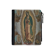 (Virgen De Guadalupe_4078) Men's Women PU Leather Wallets Compact Bifold with Zipper & Multiple Card Coins Slots Black Stylish Durable Graphic Design Print for Girl Boys