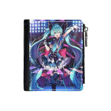 (Vitural Hatsune Miku_2141) Men's Women PU Leather Wallets Compact Bifold with Zipper & Multiple Card Coins Slots Black Stylish Durable Graphic Design Print for Girl Boys