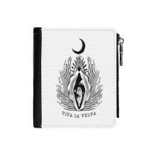 (Viva La Vulva ! _2225) Men's Women PU Leather Wallets Compact Bifold with Zipper & Multiple Card Coins Slots Black Stylish Durable Graphic Design Print for Girl Boys
