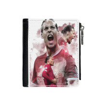 (Virgil Van Dijk_4888) Men's Women PU Leather Wallets Compact Bifold with Zipper & Multiple Card Coins Slots Black Stylish Durable Graphic Design Print for Girl Boys