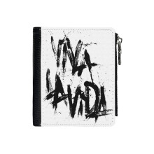 (Viva La Vida_2057) Men's Women PU Leather Wallets Compact Bifold with Zipper & Multiple Card Coins Slots Black Stylish Durable Graphic Design Print for Girl Boys