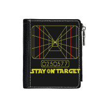 (Stay On Target_6314) Men's Women PU Leather Wallets Compact Bifold with Zipper & Multiple Card Coins Slots Black Stylish Durable Graphic Design Print for Girl Boys