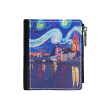 (Starry Night At Regensburg_4794) Men's Women PU Leather Wallets Compact Bifold with Zipper & Multiple Card Coins Slots Black Stylish Durable Graphic Design Print for Girl Boys