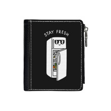 (Stay Fresh_3431) Men's Women PU Leather Wallets Compact Bifold with Zipper & Multiple Card Coins Slots Black Stylish Durable Graphic Design Print for Girl Boys