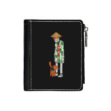 (Stay Game_1482) Men's Women PU Leather Wallets Compact Bifold with Zipper & Multiple Card Coins Slots Black Stylish Durable Graphic Design Print for Girl Boys
