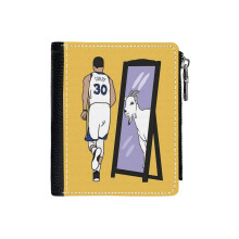 (Steph Curry Mirror GOAT_771) Men's Women PU Leather Wallets Compact Bifold with Zipper & Multiple Card Coins Slots Black Stylish Durable Graphic Design Print for Girl Boys