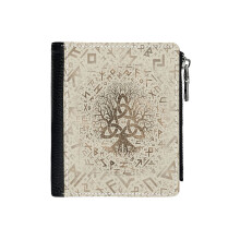 (Tree Of Life With Triquetra And Futhark Pastel Gold_2624) Men's Women PU Leather Wallets Compact Bifold with Zipper & Multiple Card Coins Slots Black Stylish Durable Graphic Design Print for Girl Boys
