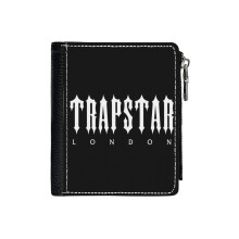 (Trapstars London_177) Men's Women PU Leather Wallets Compact Bifold with Zipper & Multiple Card Coins Slots Black Stylish Durable Graphic Design Print for Girl Boys