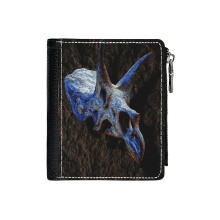 (Triceratops Horridus Skull 2_7015) Men's Women PU Leather Wallets Compact Bifold with Zipper & Multiple Card Coins Slots Black Stylish Durable Graphic Design Print for Girl Boys