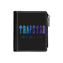 (TRAPSTAR_2665) Men's Women PU Leather Wallets Compact Bifold with Zipper & Multiple Card Coins Slots Black Stylish Durable Graphic Design Print for Girl Boys