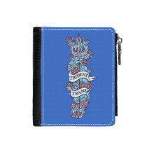 (TRIDENT TRANS_7097) Men's Women PU Leather Wallets Compact Bifold with Zipper & Multiple Card Coins Slots Black Stylish Durable Graphic Design Print for Girl Boys