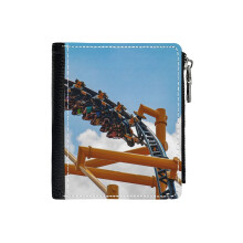 (Steel Curtain - Kennywood_585) Men's Women PU Leather Wallets Compact Bifold with Zipper & Multiple Card Coins Slots Black Stylish Durable Graphic Design Print for Girl Boys