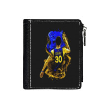 (Steph Curry Apparel_1797) Men's Women PU Leather Wallets Compact Bifold with Zipper & Multiple Card Coins Slots Black Stylish Durable Graphic Design Print for Girl Boys