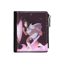 (STEVONNIE_1095) Men's Women PU Leather Wallets Compact Bifold with Zipper & Multiple Card Coins Slots Black Stylish Durable Graphic Design Print for Girl Boys