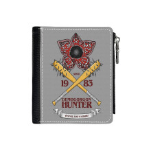 (STRANGER THINGS 3 DEMOGORGON HUNTER GRUNGE STYLE V2_3152) Men's Women PU Leather Wallets Compact Bifold with Zipper & Multiple Card Coins Slots Black Stylish Durable Graphic Design Print for Girl Boys