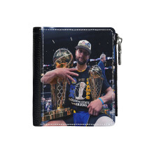 (Stephen Curry 4 Time Champions_2913) Men's Women PU Leather Wallets Compact Bifold with Zipper & Multiple Card Coins Slots Black Stylish Durable Graphic Design Print for Girl Boys