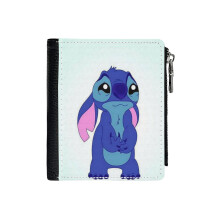 (Stitch_3096) Men's Women PU Leather Wallets Compact Bifold with Zipper & Multiple Card Coins Slots Black Stylish Durable Graphic Design Print for Girl Boys