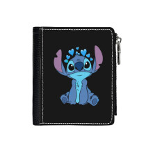 (Stitch Design From Leo And Stitch Cartoon Stitch_1086) Men's Women PU Leather Wallets Compact Bifold with Zipper & Multiple Card Coins Slots Black Stylish Durable Graphic Design Print for Girl Boys