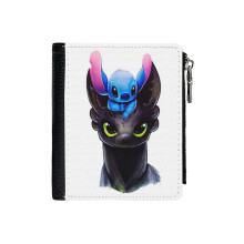 (Stitch Dan Naga 21_7589) Men's Women PU Leather Wallets Compact Bifold with Zipper & Multiple Card Coins Slots Black Stylish Durable Graphic Design Print for Girl Boys