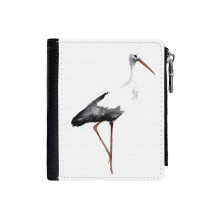 (Stork Bird Watercolor Painting Animal Drawing Illustration_1616) Men's Women PU Leather Wallets Compact Bifold with Zipper & Multiple Card Coins Slots Black Stylish Durable Graphic Design Print for Girl Boys