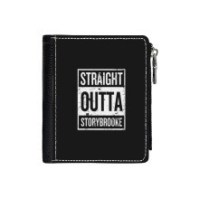 (Straight Outta Storybrooke - White Words_3655) Men's Women PU Leather Wallets Compact Bifold with Zipper & Multiple Card Coins Slots Black Stylish Durable Graphic Design Print for Girl Boys