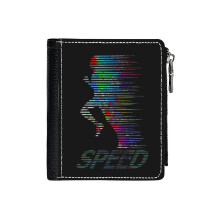 (Speed_6776) Men's Women PU Leather Wallets Compact Bifold with Zipper & Multiple Card Coins Slots Black Stylish Durable Graphic Design Print for Girl Boys