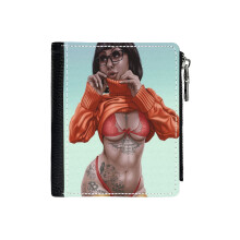 (Velma Crypto_4414) Men's Women PU Leather Wallets Compact Bifold with Zipper & Multiple Card Coins Slots Black Stylish Durable Graphic Design Print for Girl Boys