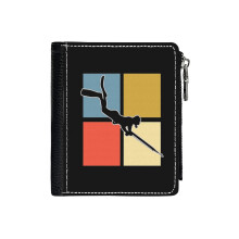 (Spear Fishing_5374) Men's Women PU Leather Wallets Compact Bifold with Zipper & Multiple Card Coins Slots Black Stylish Durable Graphic Design Print for Girl Boys