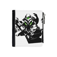 (Veigar_4974) Men's Women PU Leather Wallets Compact Bifold with Zipper & Multiple Card Coins Slots Black Stylish Durable Graphic Design Print for Girl Boys