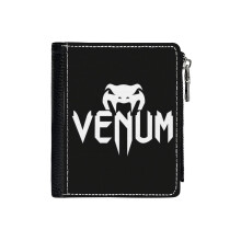 (Venum_2660) Men's Women PU Leather Wallets Compact Bifold with Zipper & Multiple Card Coins Slots Black Stylish Durable Graphic Design Print for Girl Boys