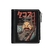 (The Black Takaiju_1921) Men's Women PU Leather Wallets Compact Bifold with Zipper & Multiple Card Coins Slots Black Stylish Durable Graphic Design Print for Girl Boys
