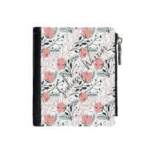 (Scoliosis Warrior Flower Pattern_240) Men's Women PU Leather Wallets Compact Bifold with Zipper & Multiple Card Coins Slots Black Stylish Durable Graphic Design Print for Girl Boys