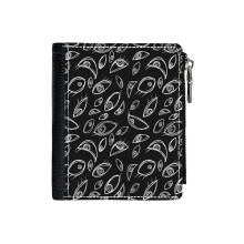 (Scribbly Eyes_531) Men's Women PU Leather Wallets Compact Bifold with Zipper & Multiple Card Coins Slots Black Stylish Durable Graphic Design Print for Girl Boys