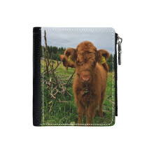 (Scottish Highland Cattle Calf 1155_344) Men's Women PU Leather Wallets Compact Bifold with Zipper & Multiple Card Coins Slots Black Stylish Durable Graphic Design Print for Girl Boys